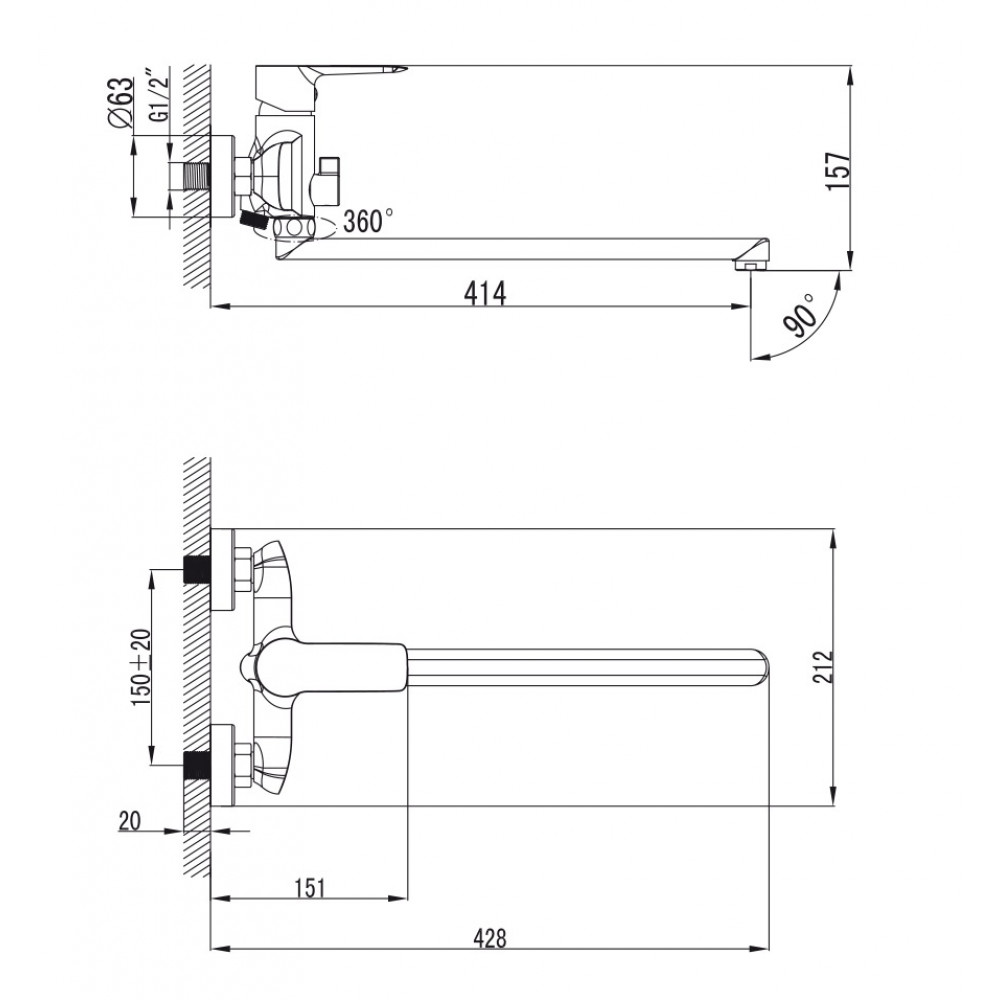74155  KAISER Sena ванна встр. перек.Betta Ф35 L-35cm