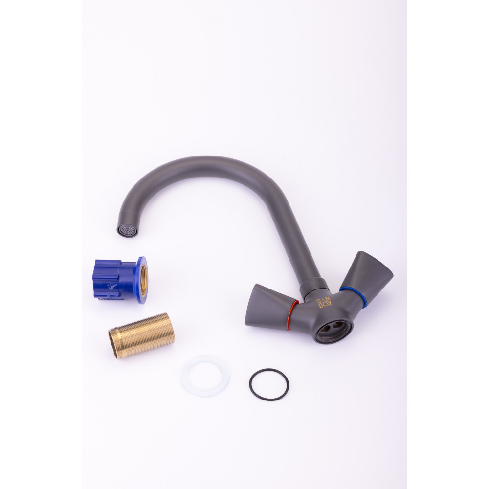 450605-26 Смеситель Sanday кухня, латунь, тёмно серый графит, гайка 450605-26 Смеситель Sanday кухня, латунь, тёмно серый графит, гайка