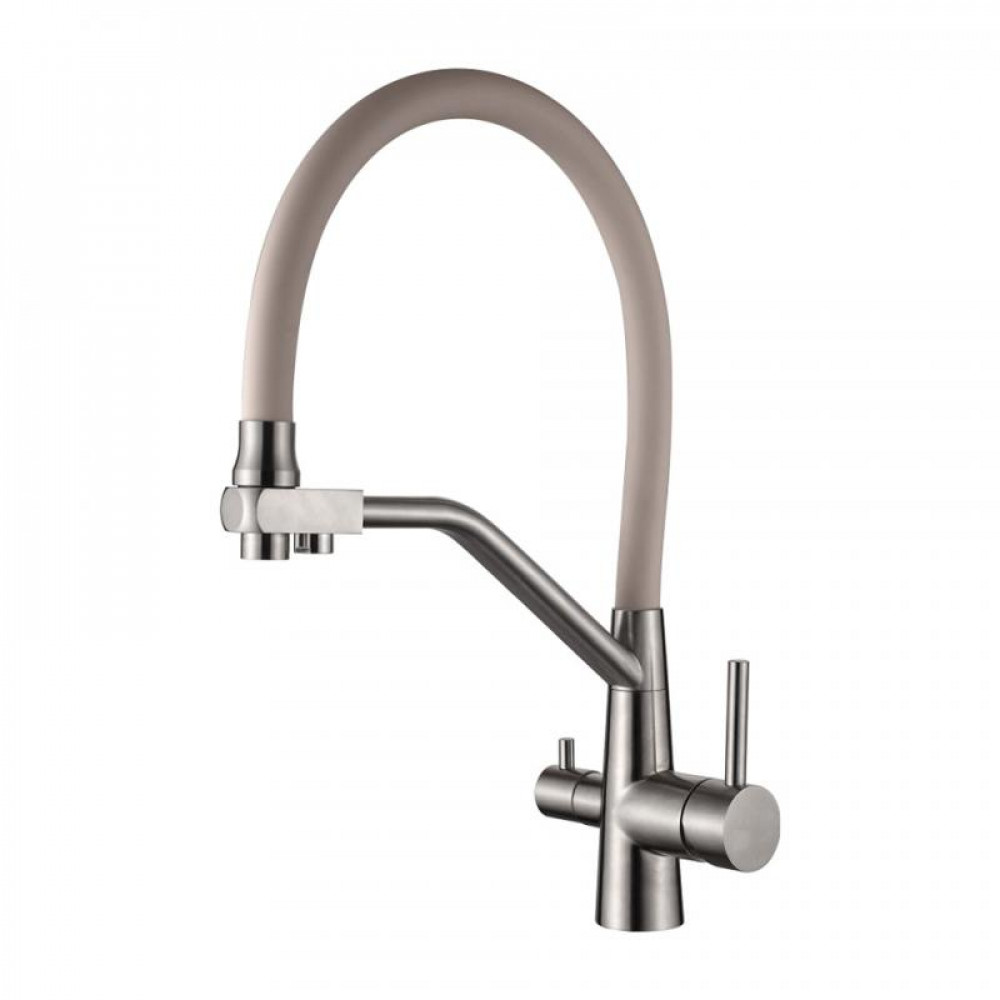 L74855-16 Смеситель для кухни с гибким изливом с выходом под питьевую воду Бежевый+сатин