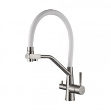 L74855-3 Смеситель для кухни с гибким изливом с выходом под питьевую воду Белый+сатин