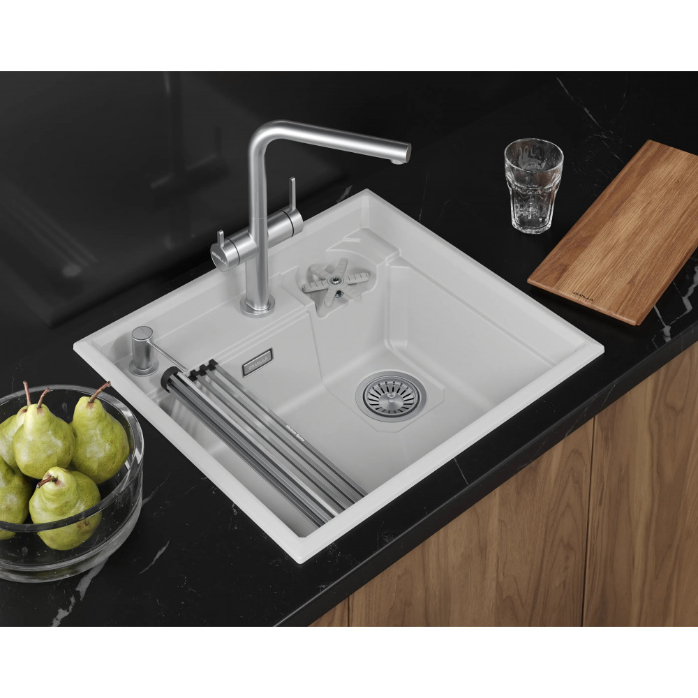 5708R, АРКТИК (Белый) кухонная мойка, кварц Granula, Kitchen Space Rinzer, 58х52 см