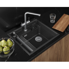 5708R, ЧЁРНЫЙ, кухонная мойка, кварц Granula, Kitchen Space Rinzer, 58х52 см