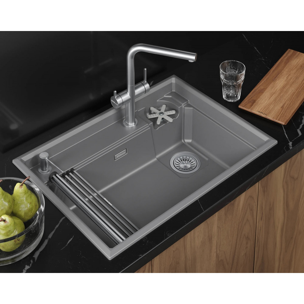 7308R, АЛЮМИНИУМ, кухонная мойка, кварц Granula, Kitchen Space Rinzer, 73х52 см