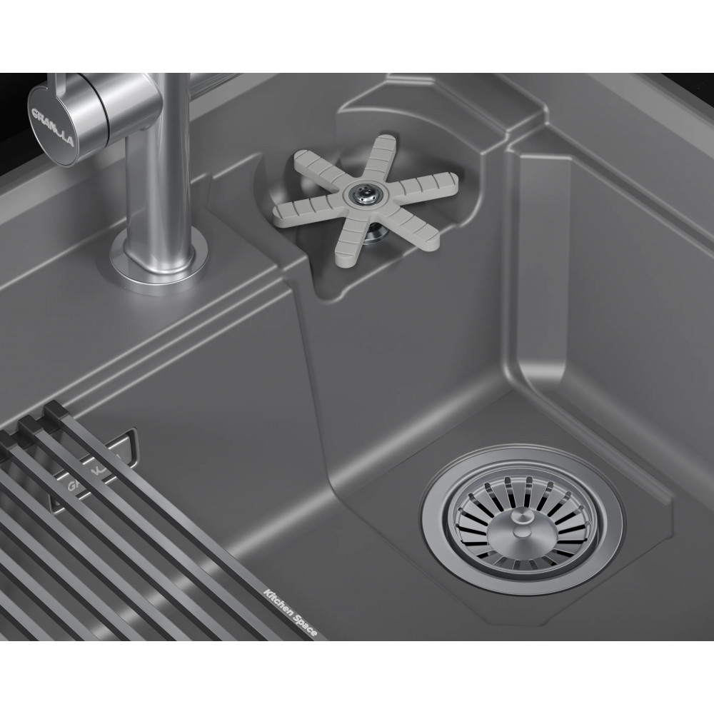 7308R, АЛЮМИНИУМ, кухонная мойка, кварц Granula, Kitchen Space Rinzer, 73х52 см