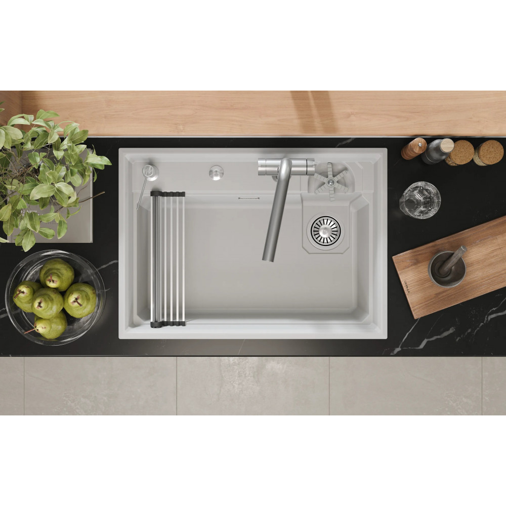7308R, АРКТИК (белый), кухонная мойка, кварц Granula, Kitchen Space Rinzer, 73х52 см