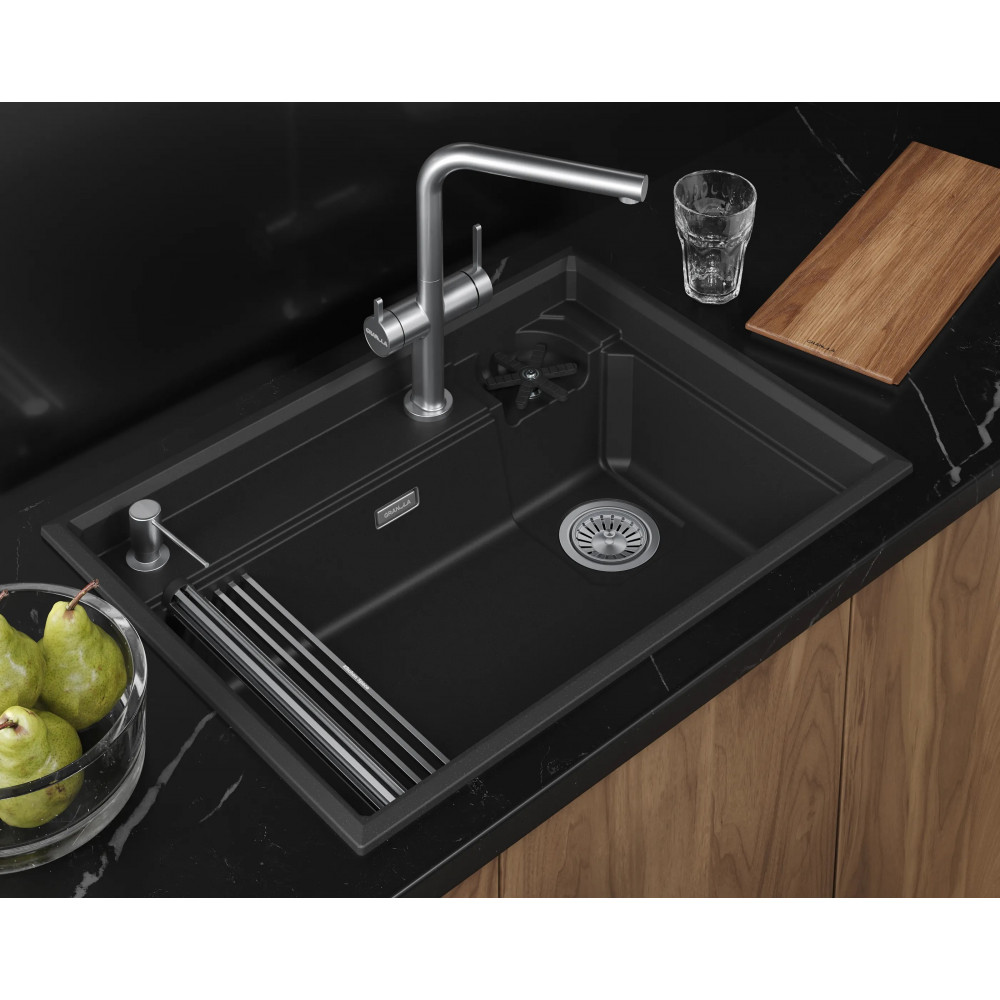 7308R, ЧЁРНЫЙ, кухонная мойка, кварц Granula, Kitchen Space Rinzer, 73х52 см