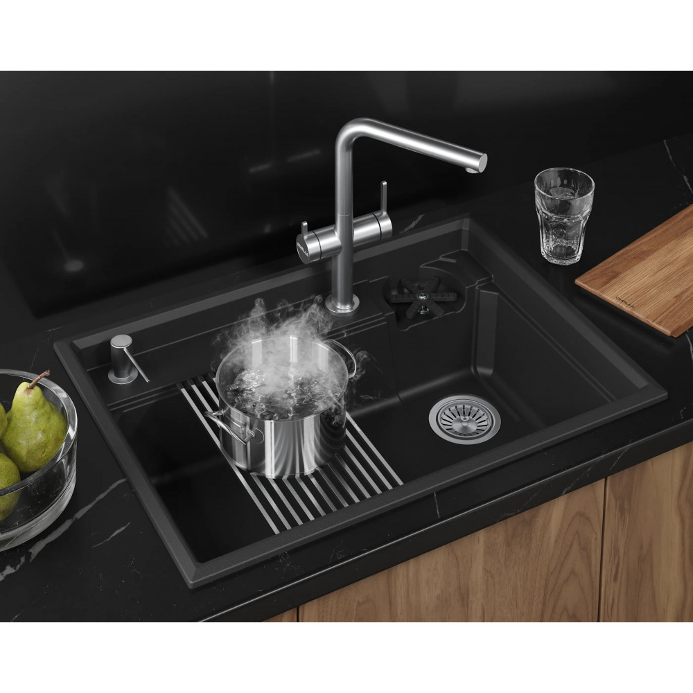 7308R, ЧЁРНЫЙ, кухонная мойка, кварц Granula, Kitchen Space Rinzer, 73х52 см