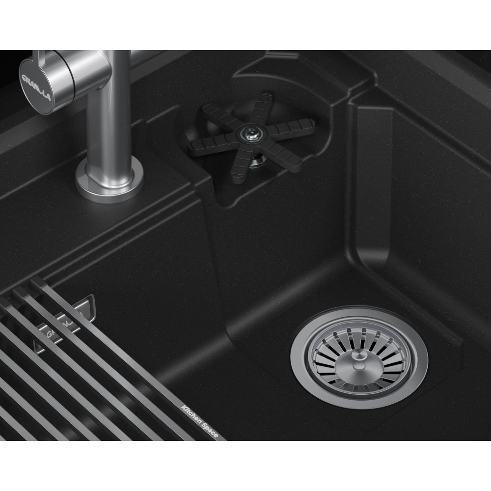 7308R, ЧЁРНЫЙ, кухонная мойка, кварц Granula, Kitchen Space Rinzer, 73х52 см
