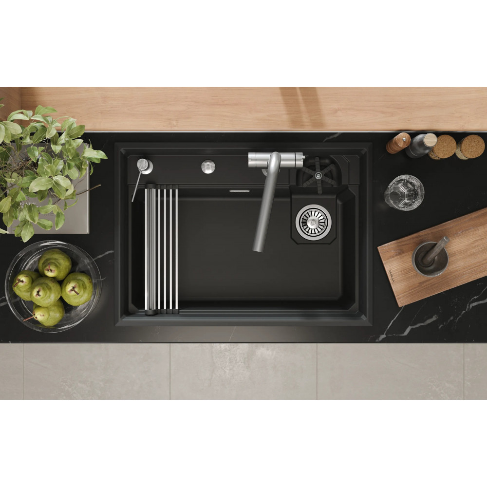7308R, ЧЁРНЫЙ, кухонная мойка, кварц Granula, Kitchen Space Rinzer, 73х52 см