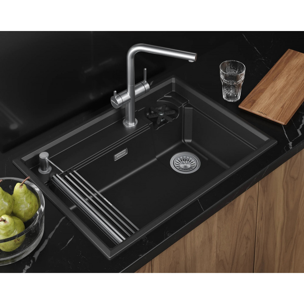 7308R, ШВАРЦ (чёрный металлик), кухонная мойка, кварц Granula, Kitchen Space Rinzer, 73х52 см