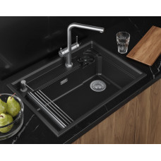 7308R, ШВАРЦ (чёрный металлик), кухонная мойка, кварц Granula, Kitchen Space Rinzer, 73х52 см