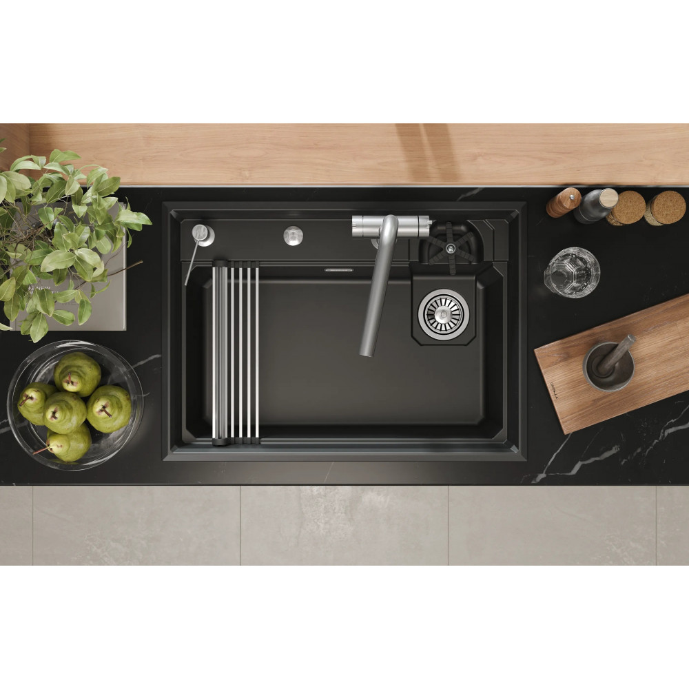 7308R, ШВАРЦ (чёрный металлик), кухонная мойка, кварц Granula, Kitchen Space Rinzer, 73х52 см