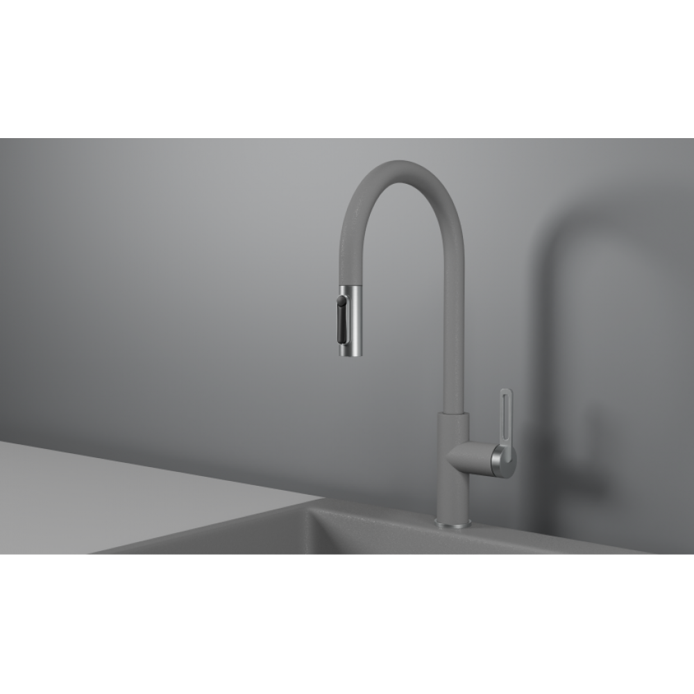 GR-8168 Смеситель для кухни с выдвижным изливом, ГРАФИТ. GRANULA