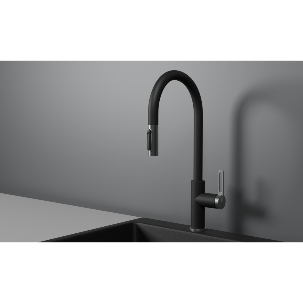 GR-8168 Смеситель для кухни с выдвижным изливом, ШВАРЦ GRANULA