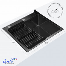 Мойка для кухни GLORIA50B nano black (графит) нерж.сталь 500*500*220 Ceruttispa