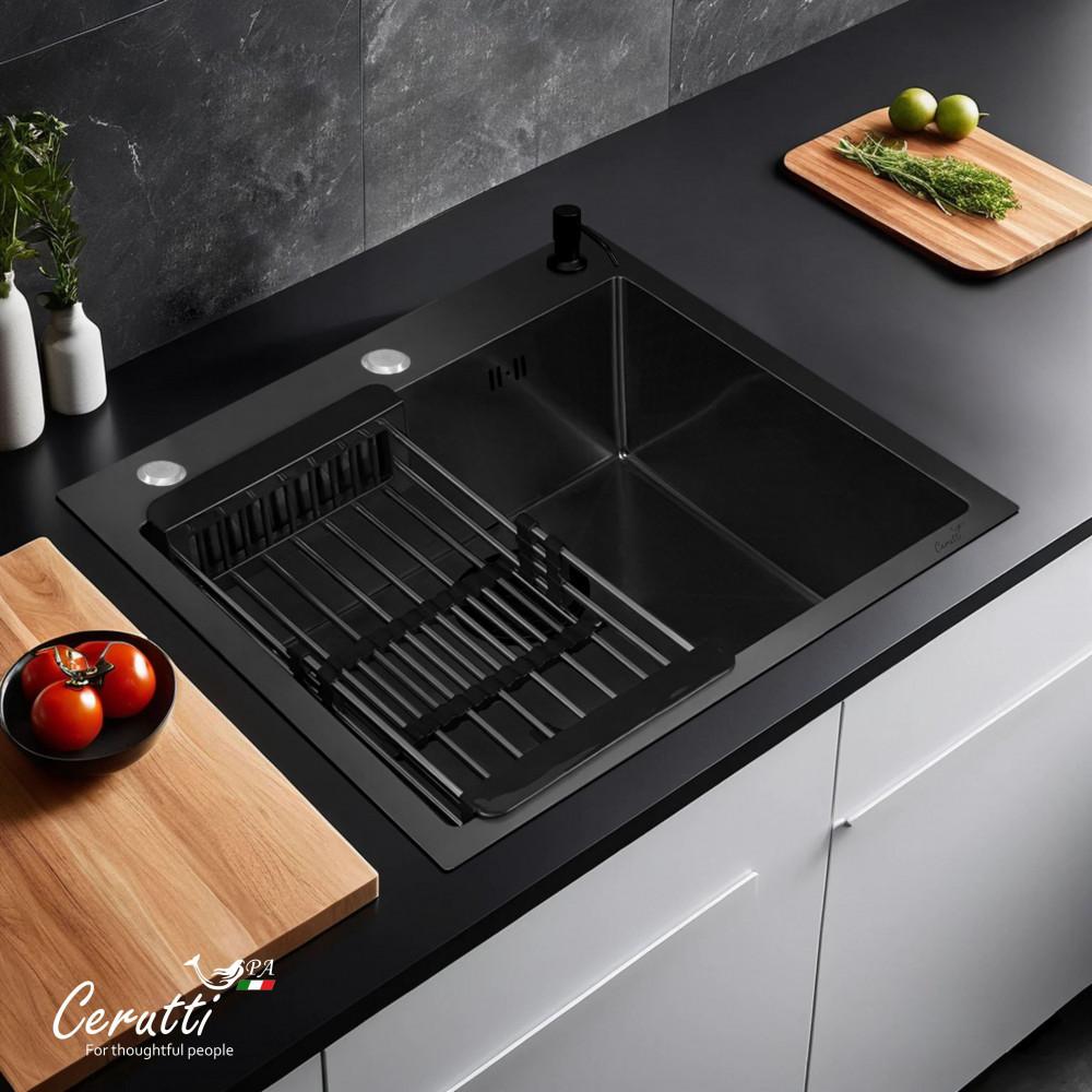 Мойка для кухни GLORIA50B nano black (графит) нерж.сталь 500*500*220 Ceruttispa