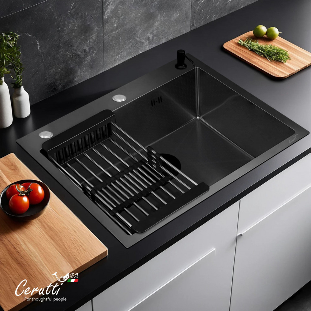 Мойка для кухни GLORIA60B nano black (графит) нерж.сталь 600*500*220 Ceruttispa HMS6050B