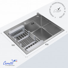 Мойка для кухни GLORIA60 nano embos (матовый хром) нерж. сталь 600х500х220 Ceruttispa