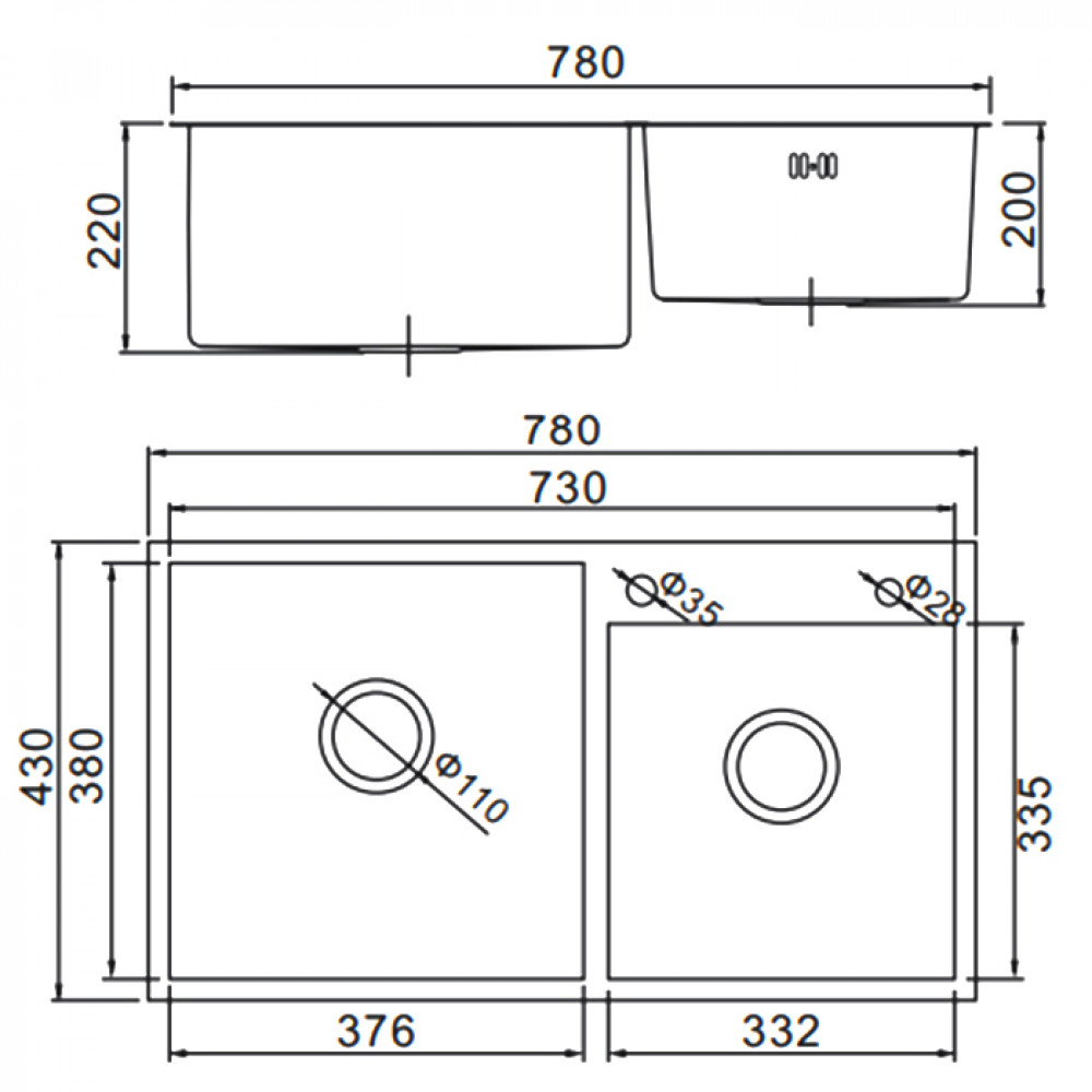 K37843-S Кухонная мойка из нержавеющей стали Gerhans (780х430 мм)