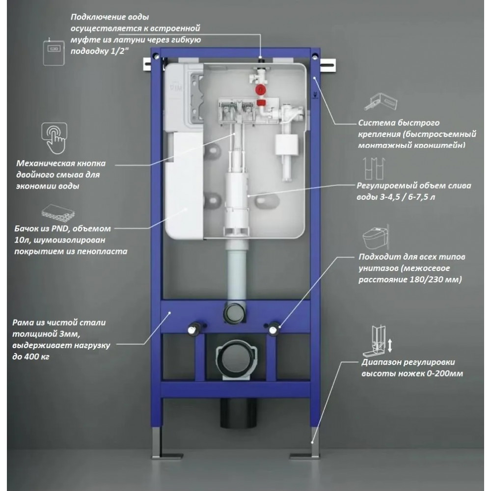 CR557 Инсталляция для унитаза, латунный угловой клапан, мех.срабат. Ceruttispa