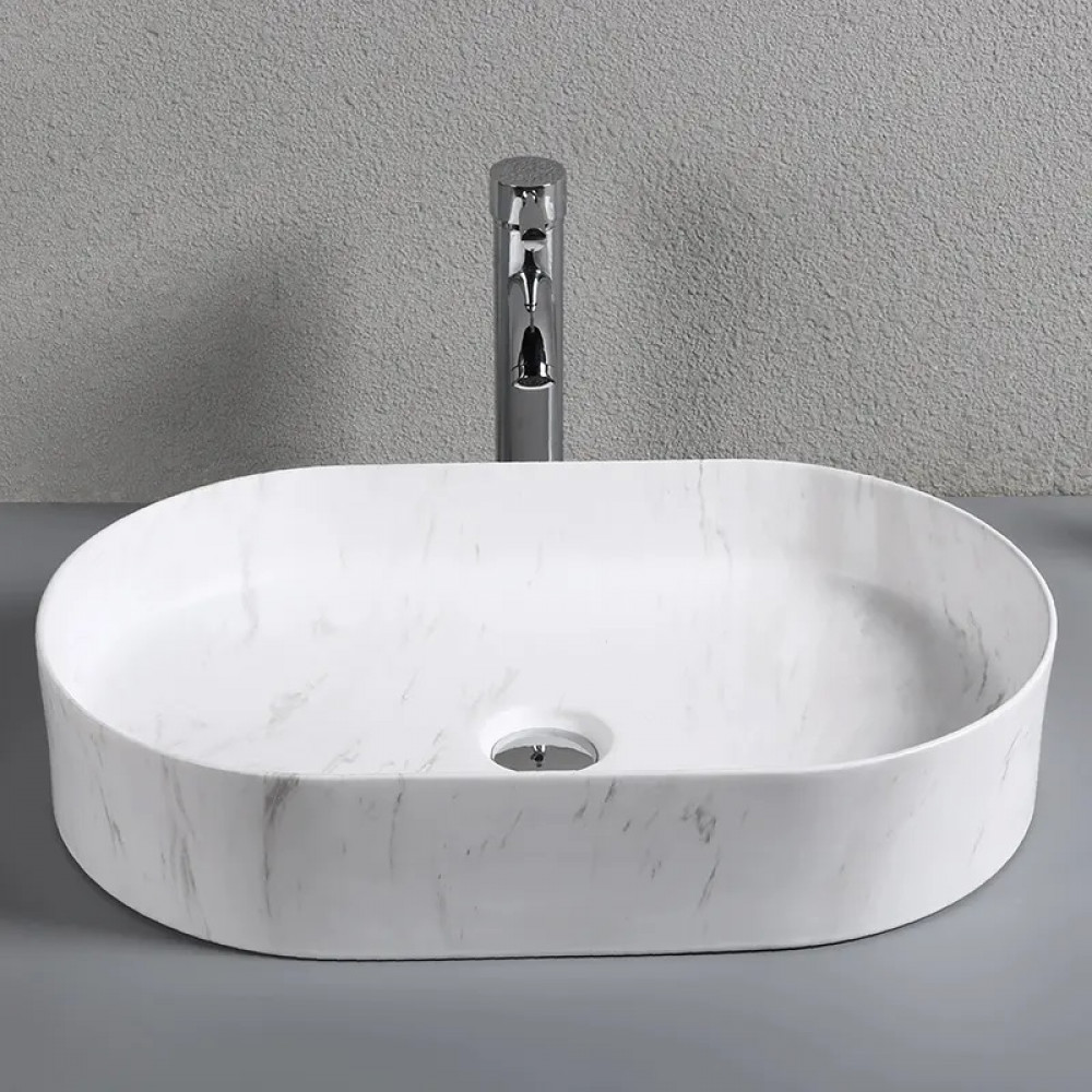 Раковина накладная CR0055B MMW1 мрамор матовый белый, овальная 500*350*120 Ceruttispa