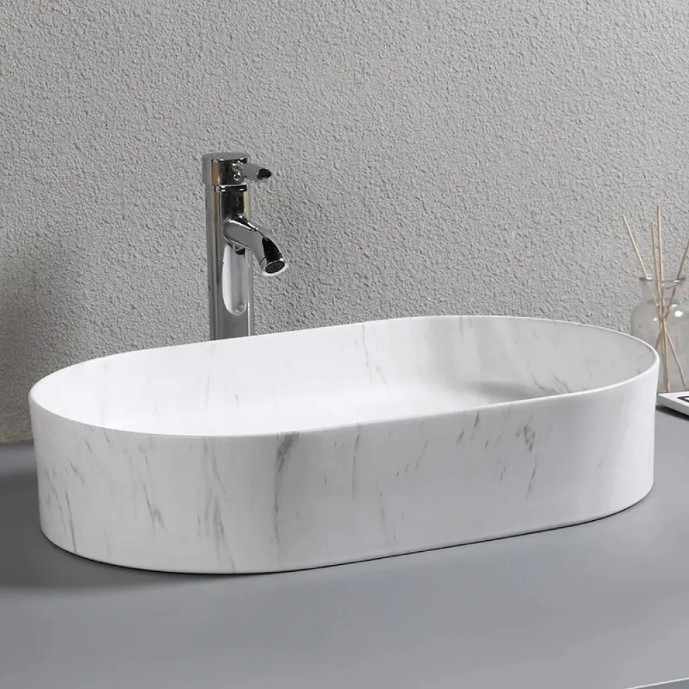 Раковина накладная CR0055B MMW1 мрамор матовый белый, овальная 500*350*120 Ceruttispa