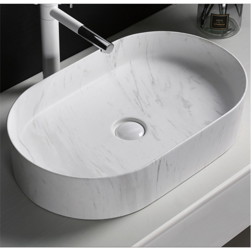 Раковина накладная CR0055B MMW1 мрамор матовый белый, овальная 500*350*120 Ceruttispa