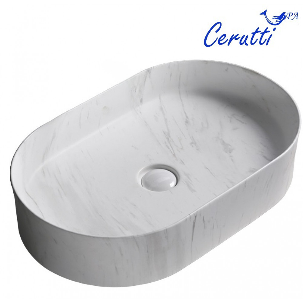 Раковина накладная CR0055B MMW1 мрамор матовый белый, овальная 500*350*120 Ceruttispa