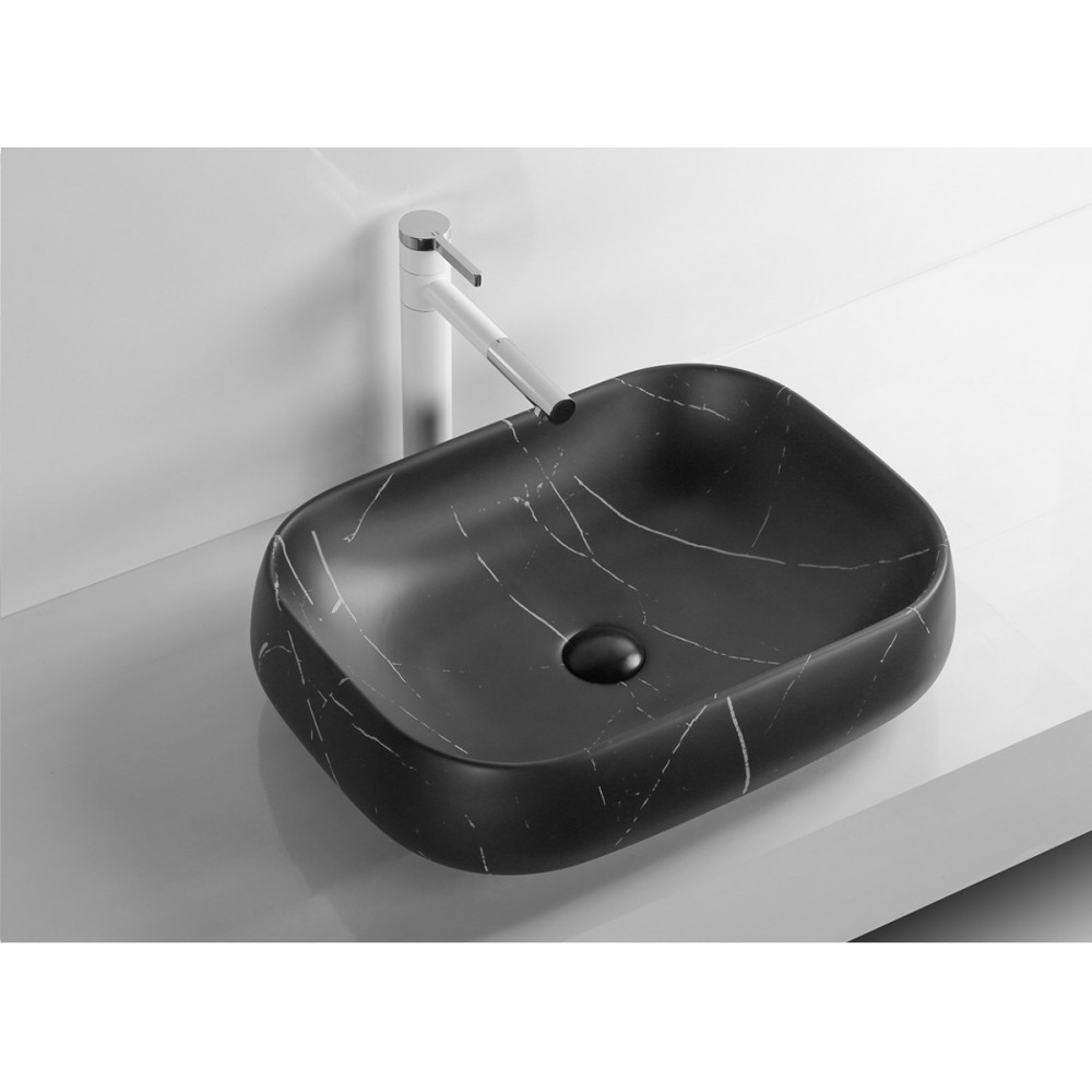 Раковина накладная CR0086 MMB1, мрамор матовый черный, прямоугольная 565*400*145 Ceruttispa