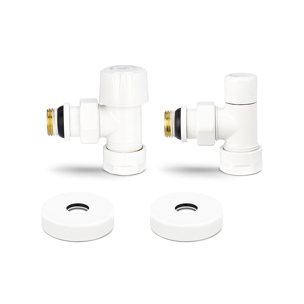 VMDV10-110415 1/2" x 3/4"EK Комплект радиаторных клапанов №1, угловой, белый под термоголовку