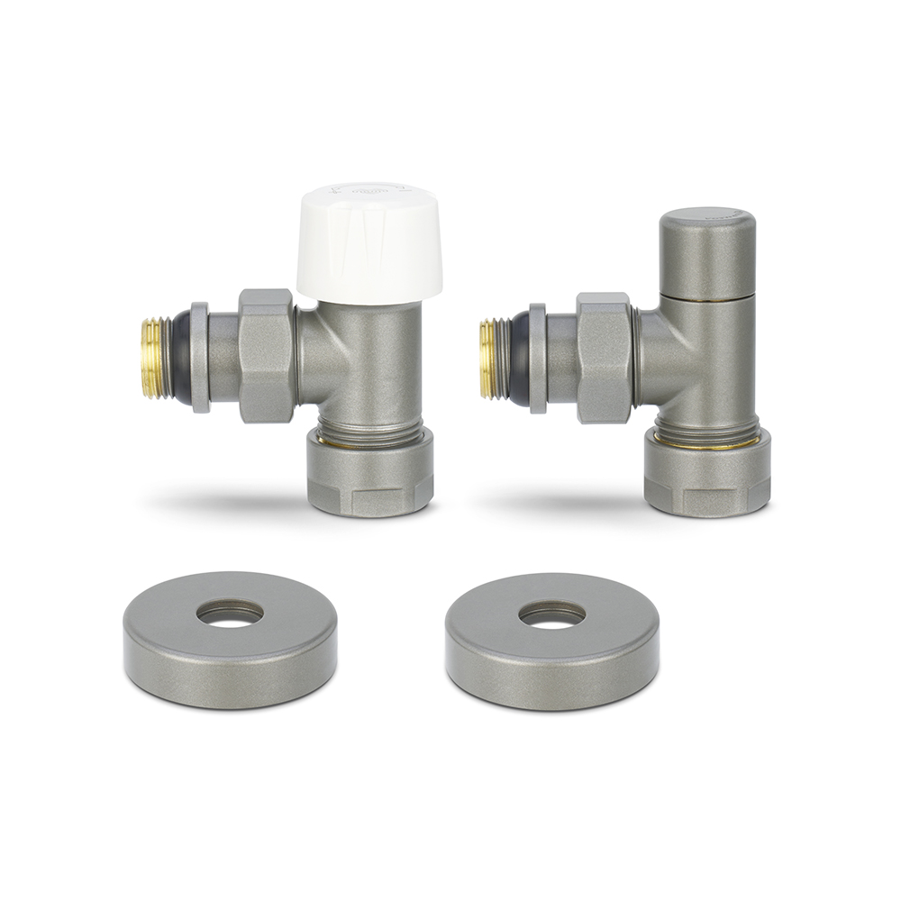 VMDV10-310415 Комплект радиаторных клапанов №1, угловой, серый 1/2" x 3/4"EK под термоголовку