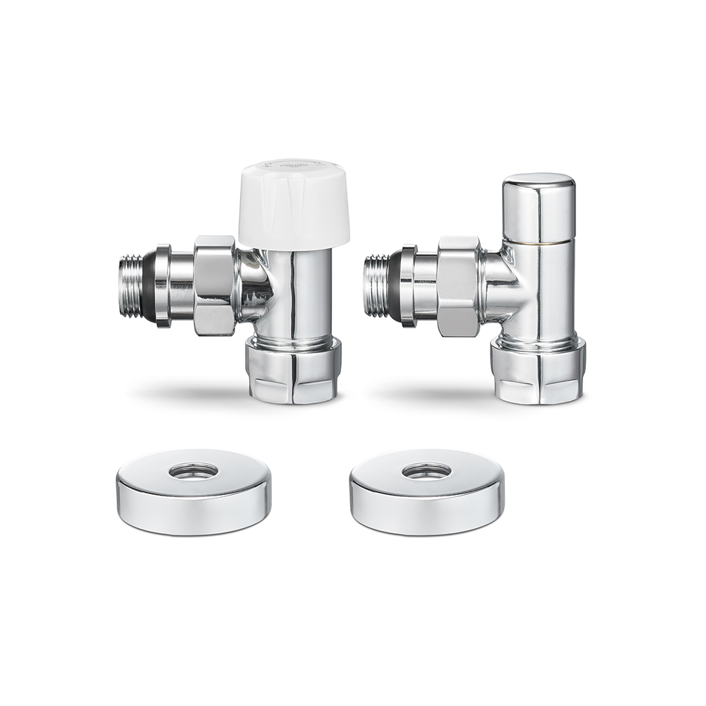 VMDV10-410415 1/2" x 3/4"EK Комплект радиаторных клапанов №1, угловой, хром под термоголовку
